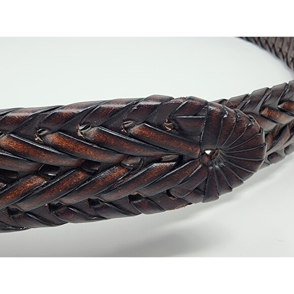 Mens Columbia Fully Adjustable Braided Casual Leather Belt 44 Cognac Brown Woven - Picture 11 of 15